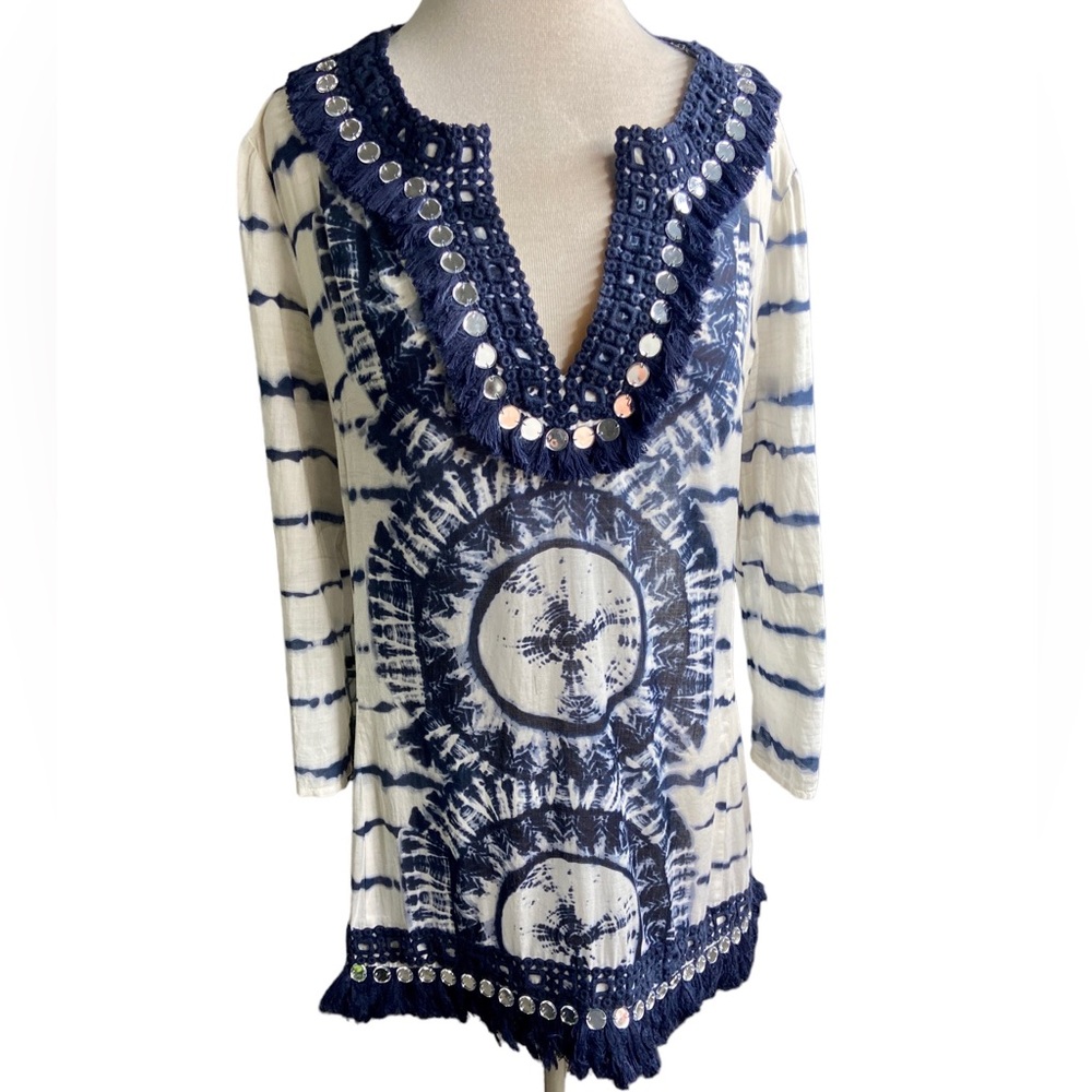 Tory Burch Blue & White Tunic Cover Up Size 8